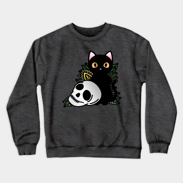 Skull and Black Cat Crewneck Sweatshirt by Ratatosk